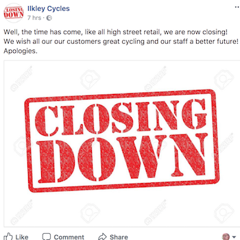 Ilkley Cycles closes and jokes “told you bike shops don’t make money”