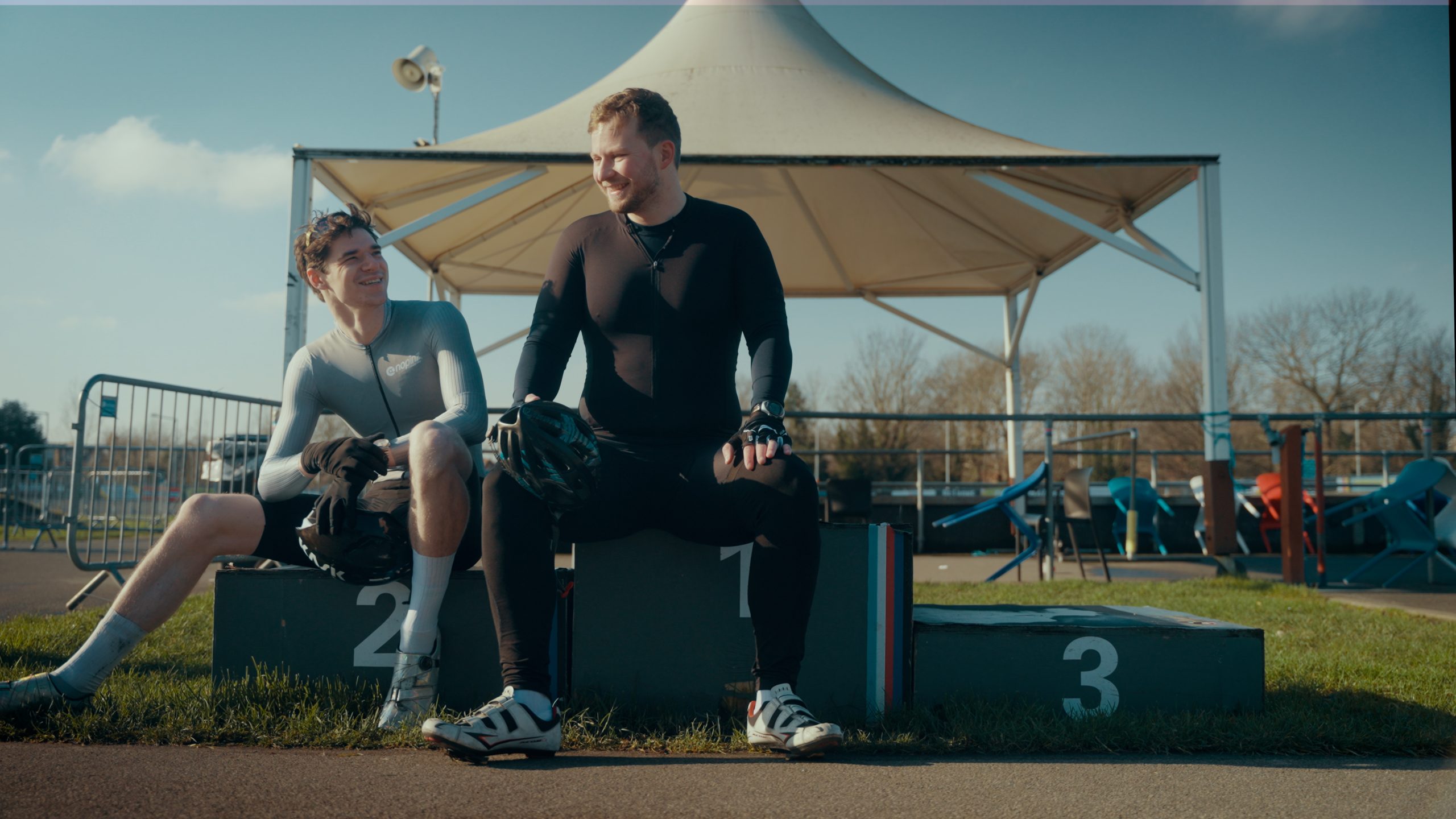 Joe, left, a Tandem Pilot at Herne Hill Velodrome with a Limitless Participant