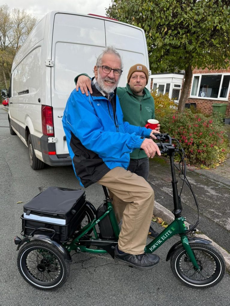 Karl Walker Home Demonstration Manager at Jorvik Tricycles with a customer Jorvik Tricycles Celebrates Success of Home-demo Service
