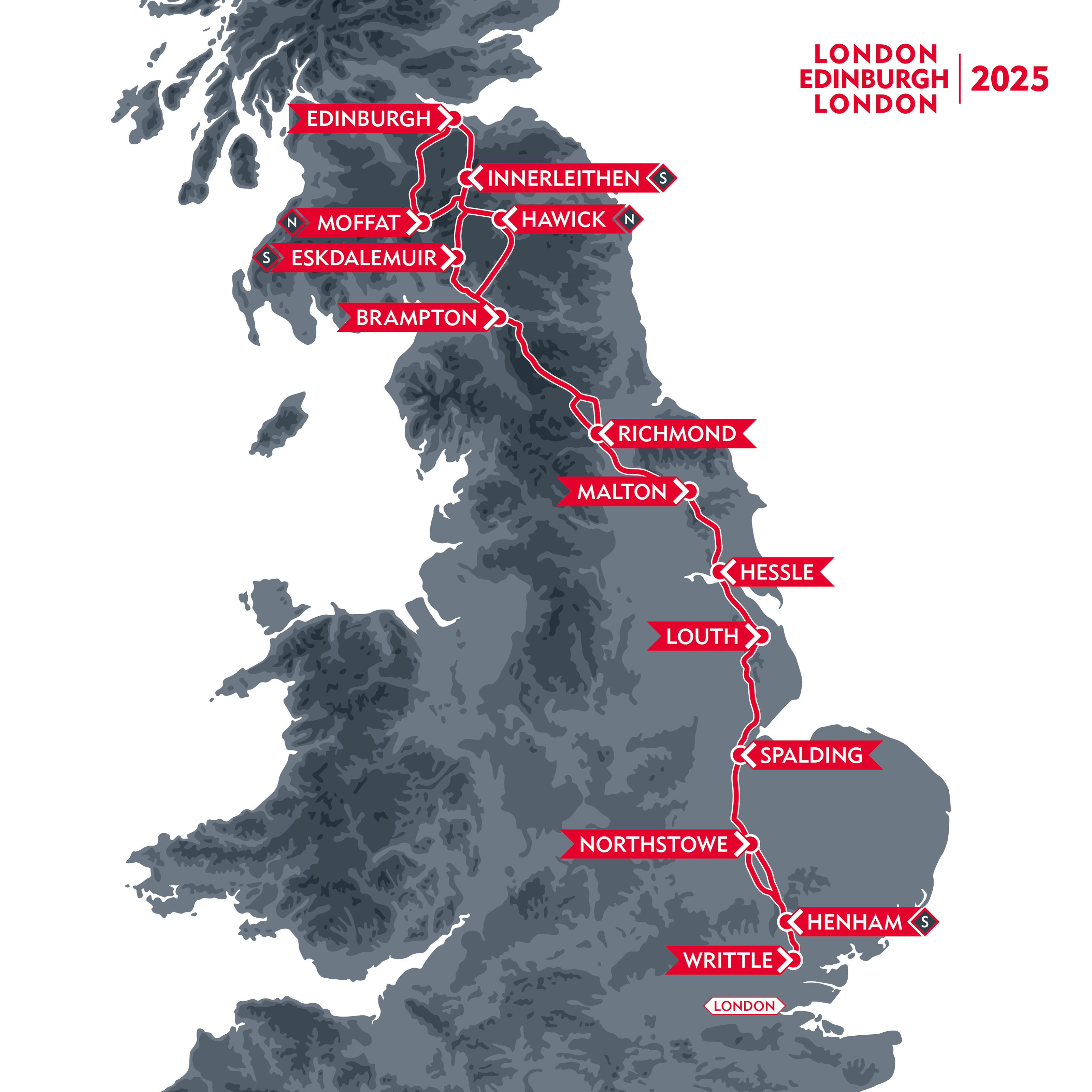 LEL 2025 RouteMap large B London Edinburgh London 2025 route released
