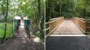 Marsh Mills bridge before and after Sustrans 2020 Improvement works complete on traffic-free cycling and walking route in Plymouth