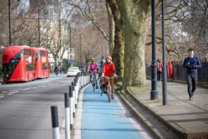 People cycle along Grosvenor Road on Cycleway 8 1 Work to begin on four major new cycling infrastructure projects across London this month