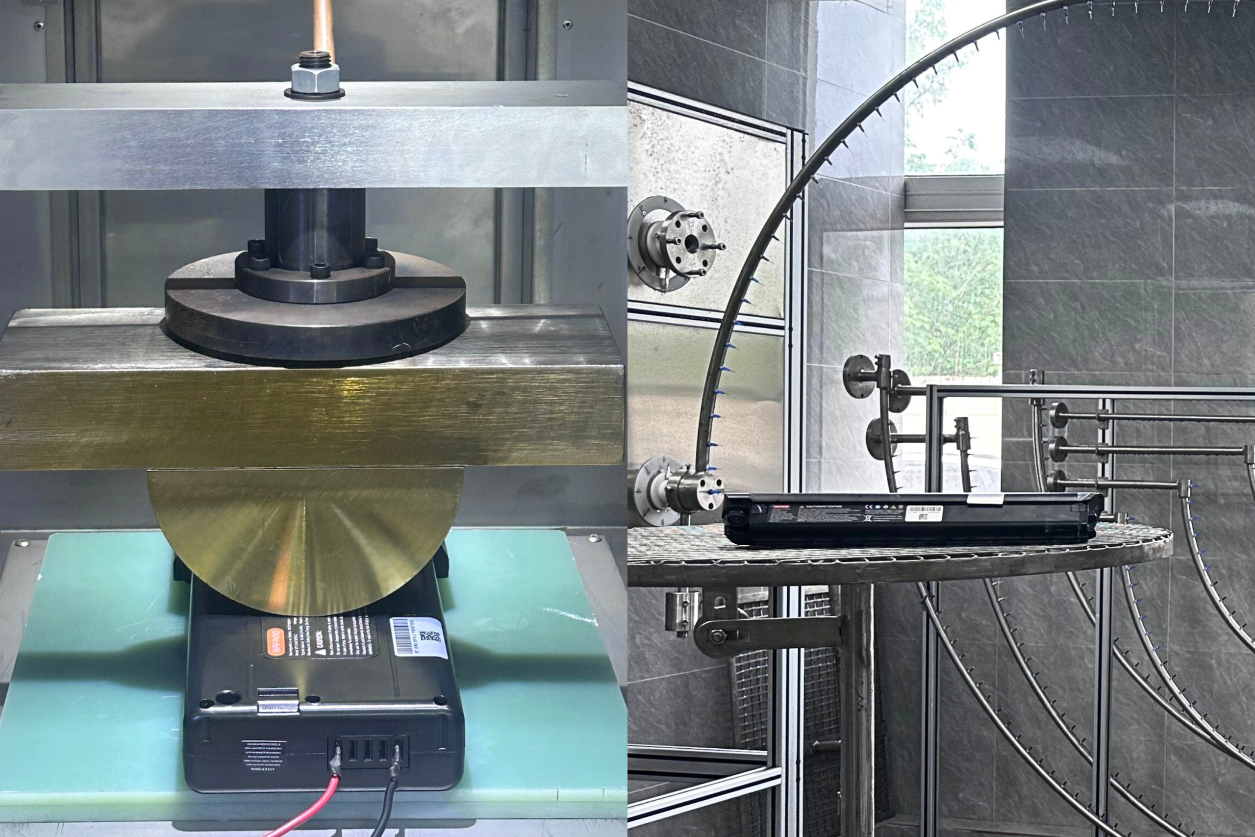 Photo Bafang batteries undergoing crush and environmental reliability tests scaled Bafang Delivers Uncompromising Safety and Durability in eBike Battery Innovation