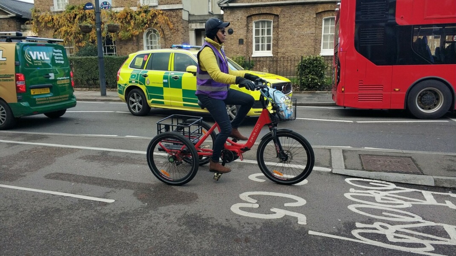 Riding upright trike in traffic CREDIT Wheels for Wellbeing WfW Charlie Fernandes Landmark accessible cycle loan scheme arrives in London