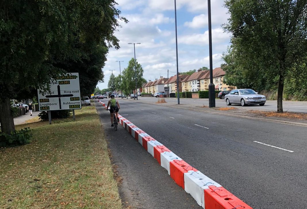Temporary segregated cycle lane in Derby removed