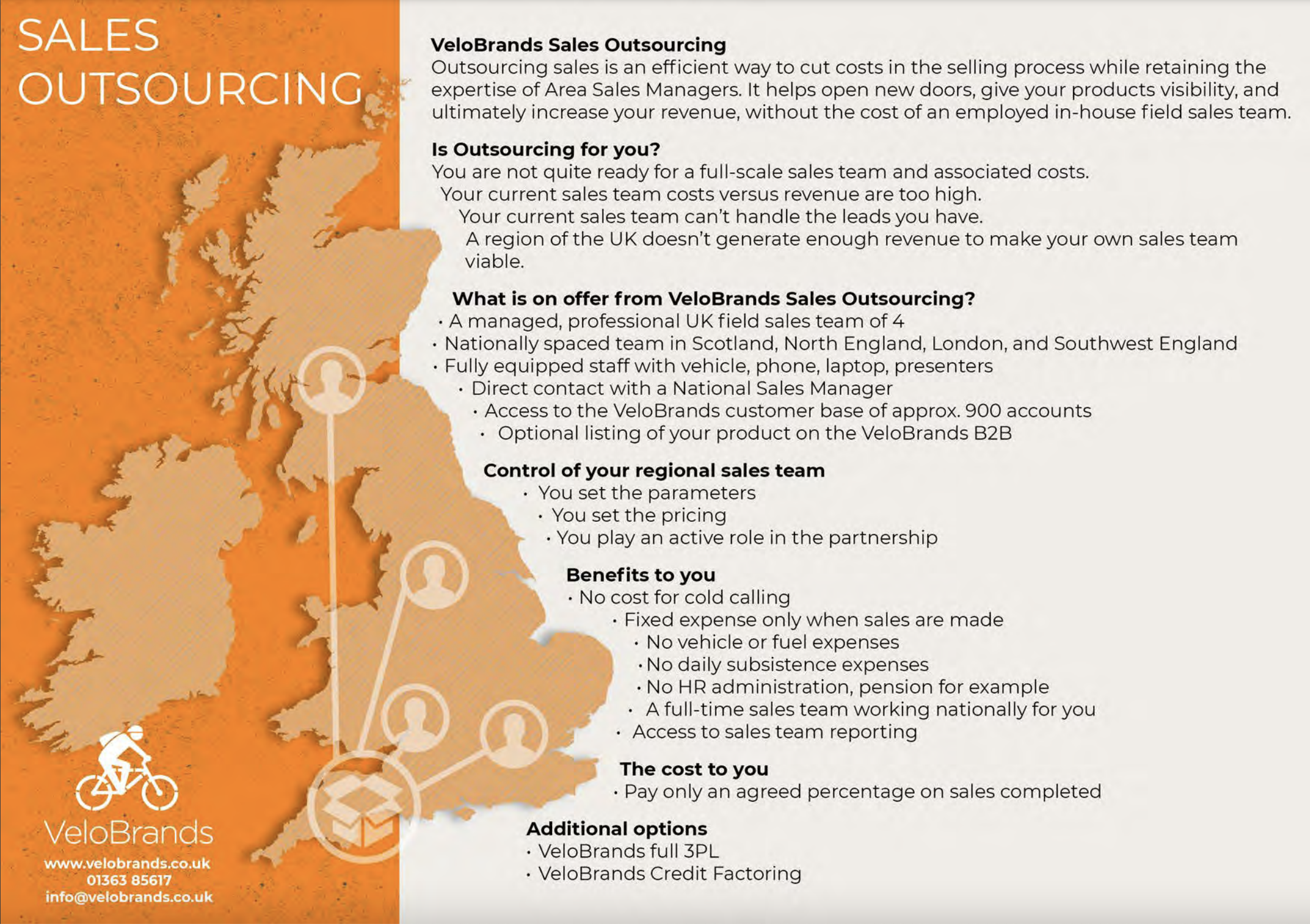 Velobrands sales outsourcing UK distributor VeloBrands to offer sales outsourcing