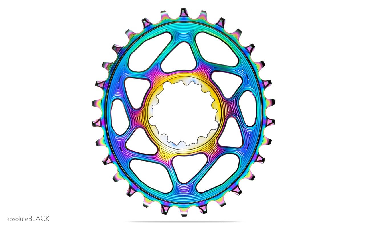 absoluteBLACK launches Oval Boost direct mount chainring for SRAM in PVD rainbow