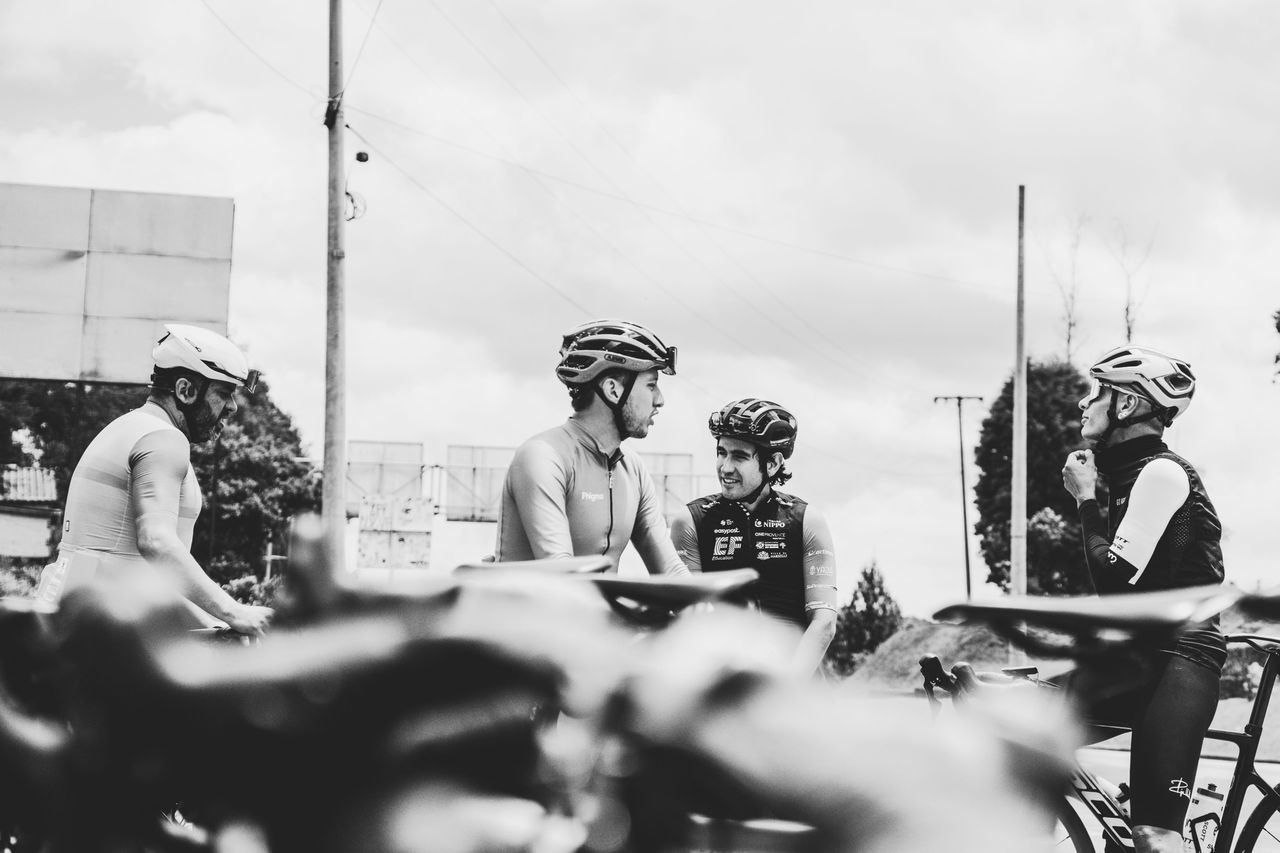 cyclists chatting